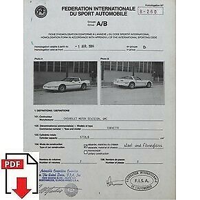 1984 Chevrolet Corvette FIA homologation form PDF download